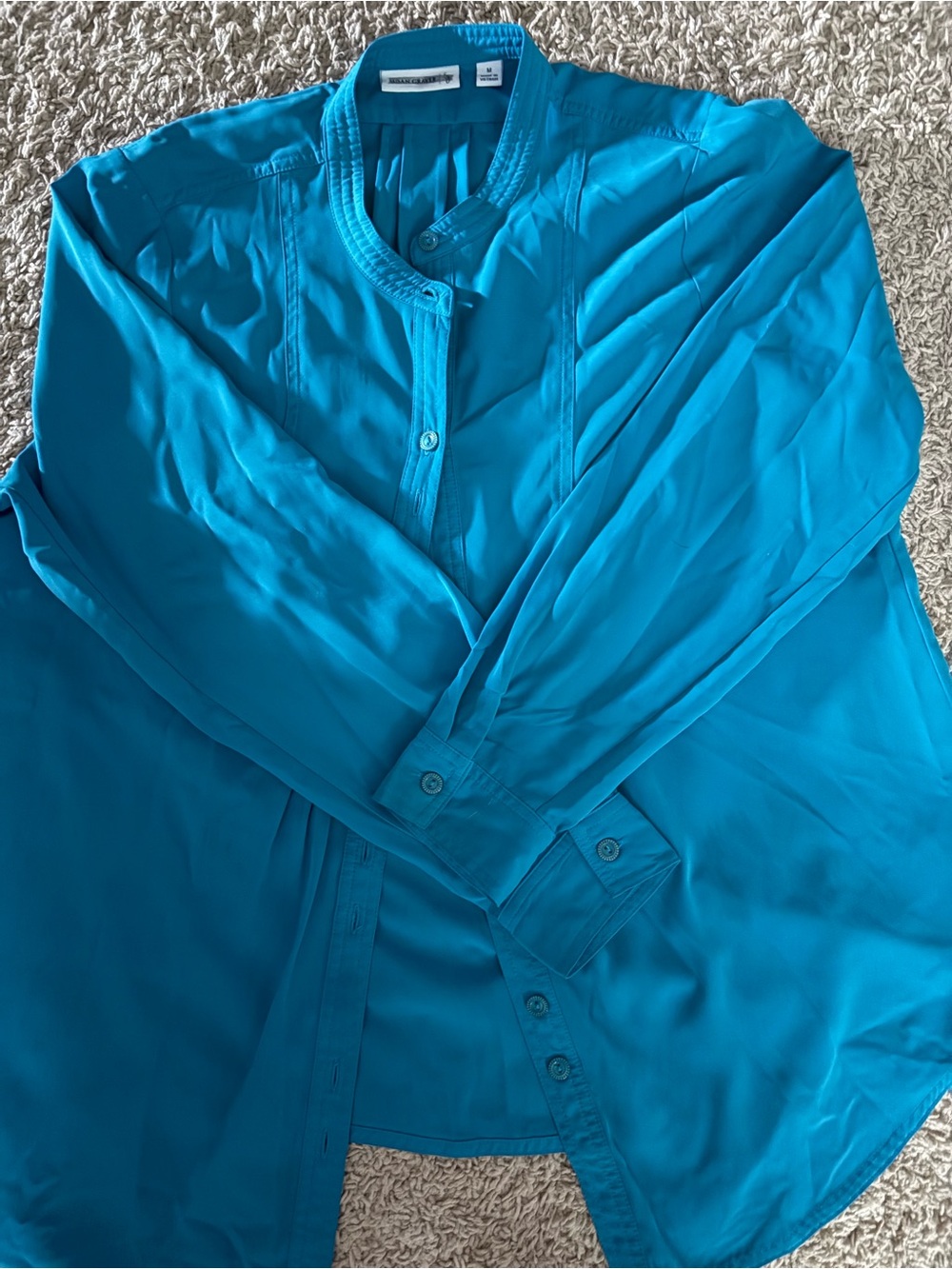 Susan Graver Turquoise Long-Sleeve Button-Down Shirt